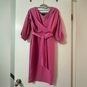 bebe Pink Wrap Midi Dress with Self Tie